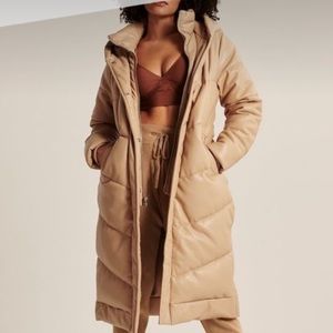 A&F Ultra long Vegan Leather Puffer Coat